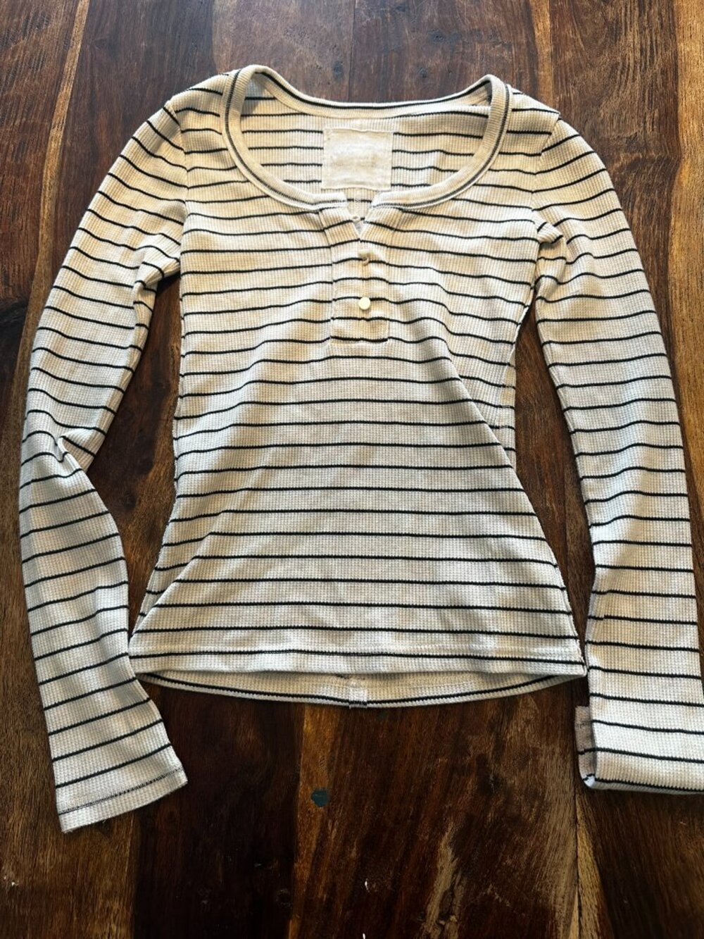 Aerie Women's XXS Striped Thermal Waffle Knit Henley Top